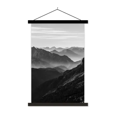 Produktbild von MuchoWow® Textilposter Berge - Natur - Nebel 40x60 cm mit schwarzem Rahmen - Wanddekorationen