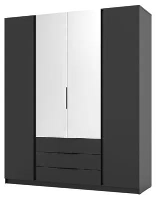 Produktbild von Selsey Kaja - Kleiderschrank 4-türig mit Spiegel & 3 Schubladen, 200 cm, schwarz