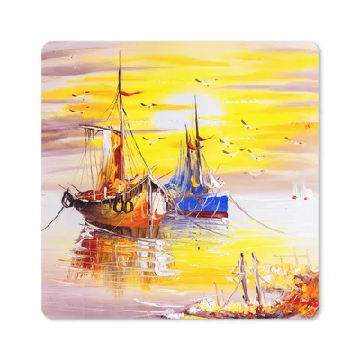 Produktbild von MuchoWow® Mauspad Mousepad Malerei - Boot - Wasser - Ölfarbe 20x20 cm - Mousepads - Maus Mat - Pad - Mausunterlage - Desk Mat - Bureauartikeln