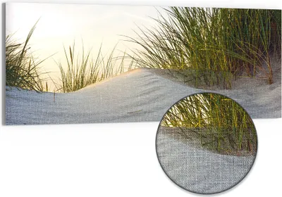 Produktbild von DEQORI Hybrid Leinwand Bild 150x60 cm 'Düne mit Dünengras' Wandbild Glas flach modern
