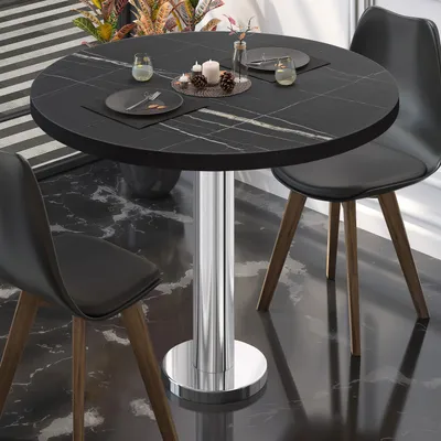 Produktbild von BML | Bistrotisch | Ø:H 70 x 75 cm | Schwarz Marmor / Edelstahl | Rund | Schwarzer Rand | Bistrotisch Gastro Tisch