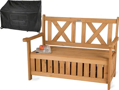 Produktbild von needs&wants® Gartenbank Holz wetterfest mit Stauraum und Abdeckung, 2-Sitzer Truhenbank Holzbank klassisch, Parkbank Sitzbank massiv Garten Outdoor mit Truhe, 115x58x85 cm, Naturholz Massivholz, dunkel-braun