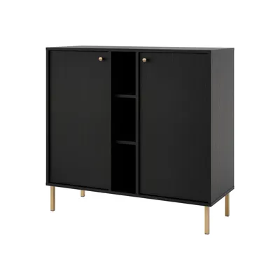 Produktbild von Kommode TOKA II – Sideboard mit 2 Türen und offenen Fächern, modernes Design mit Rohrfüßen für Wohnzimmer - Schwarz