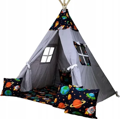 Produktbild von Schönes Kinder Spielzelt TIPI SET Teepee zelt Tippi Bodenmatte mit Zubehör Kissen für Junge oder Mädchen Geschenk Idee