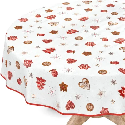 Produktbild von Tischdecke Wachstuch Weihnachten Weiß Robust Wasserabweisend Rund 140 cm