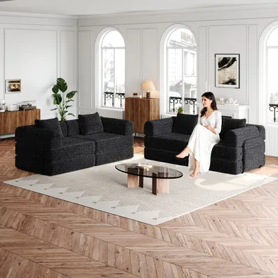 Zdjęcie produktu dla [Opatentowana konstrukcja] Rozkładana sofa typu chenille 2 w 1 z schowkiem w podłokietniku, trzema metalowymi stelażami i wieloma możliwościami konfiguracji, kolor czerwony