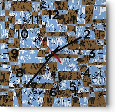 Produktbild von Wanduhr - Quadrat - Glasuhr - Abstraktion modern - 30x30cm - Schleichendes Uhrwerk - Lautlos - zum Aufhängen bereit - Dekoration Modern - Wanddekoration aus Glas - C4AC30x30-3729