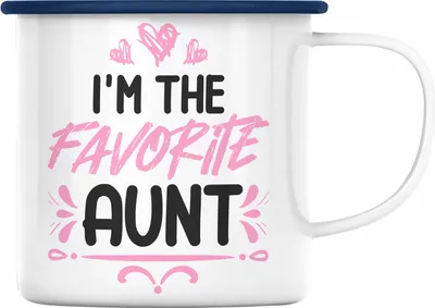 Produktbild von Trendation - I'm The Favorite Aunt Emaille Tasse Geschenk Beste Tante der Welt (Blau)