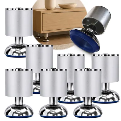 Produktbild von HOOZ® Möbelfüße Aluminium 80 mm 8er Set [HÖHENVERSTELLBAR] Möbelbeine Ø 50 mm – Schrankfüße für Kommode TV-Board & Regal – 25 kg pro Fuß