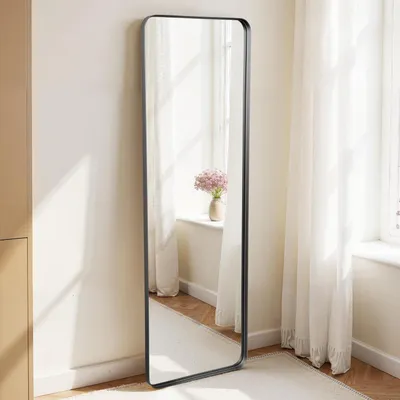 Produktbild von Ganzkörperspiegel 161x52cm Schwarz Aluminiumrahmen Wandspiegel Bodenspiegel
