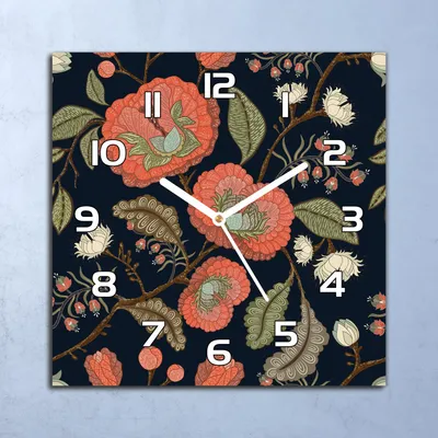 Produktbild von Deko Glasuhr Wanduhr 30x30 Retro-Blumen Vintage Quarz Küchenuhr Bürouhr