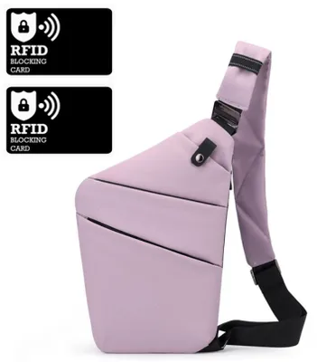 Immagine prodotto di Portafoglio da cintura – include 2 carte bloccanti RFID/NFC – 32x20x2 cm – Tracolla viola chiaro (destra) – Da uomo e da donna – Ideale per viaggi e ciclismo