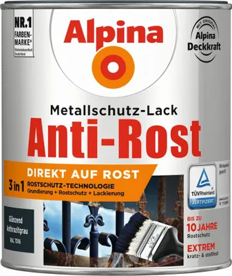 Produktbild von Alpina Metallschutz-Lack Anti-Rost 750 ml anthrazit glänzend