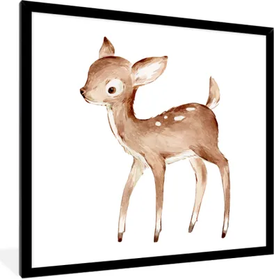 Produktbild von MuchoWow® MuchoWow® Gerahmtes Poster Hirsche - Aquarell - Weiß 40x40 cm - Poster mit zchwarzem Bilderrahmen - Mit Rahmen - Wanddekoration Schlafzimmer