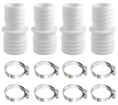 Zdjęcie produktu dla Adapter do węża basenowego, 32 mm na 38 mm, zestaw 4 sztuk z 8 opaskami zaciskowymi ze stali nierdzewnej
