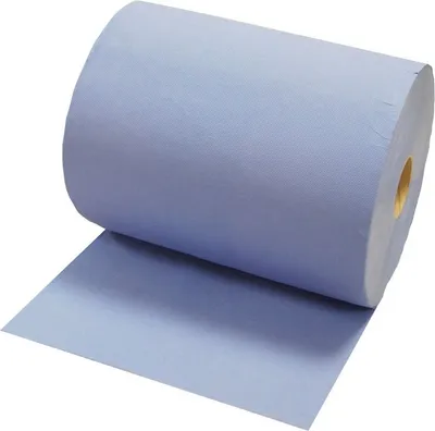 Produktbild von FRONTTOOL Putzrolle Komfort, 2 Rollen á 500 Blatt, Blau, 3-lagig, 100% Altpapier-Zellstoff, Ø 34cm, Breite 36cm, Blatt 38x36cm, extra stark, reißfest, saugfähig, geprägt, 19g/m², für Industrie, Werkstatt & Heim