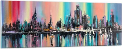 Produktbild von Bilder auf glas - Stadt Aussicht Wasser - 90x30cm - Glasbilder - Wandbilder - Kunstdruck - zum Aufhängen bereit - Wanddekoration aus Glas - Glas Bilder - Wandbild auf Glas - Einteilig - GAB90x30-3439
