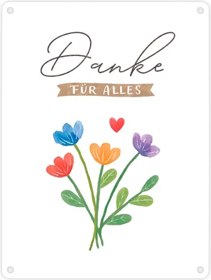 Produktbild von Blumenstrauß Metallschild in 15x20 cm mit Spruch Danke für alles