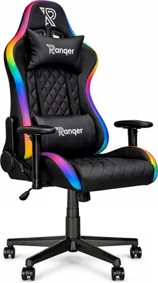 Produktbild von Ranqer Halo RGB/LED Gaming Stuhl | Gaming Stuhl mit RGB LED-Beleuchtung, 350 Farben und Effekten, Höhenverstellbare Armlehnen, Rundum Drehbar, Ergonomischer Bürostuhl, Gamer Stuhl - Schwarz
