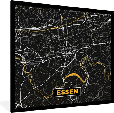 Produktbild von MuchoWow® Gerahmtes Poster Essen - Gold - Stadtplan - Karte - Deutschland 40x40 cm - Poster mit Schwarzem Bilderrahmen Wandposter Rahmen Foto Bilder - Mit Rahmen - Wanddekoration Schlafzimmer