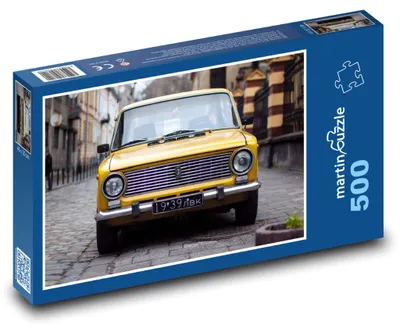 Zdjęcie produktu dla Puzzle 500 Żółty historyczny samochód na ulicy - martinpuzzle