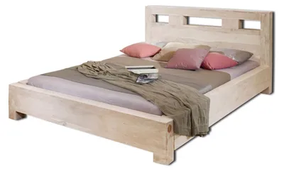 Immagine prodotto di MASSIVMOEBEL24 | NATURE WHITE #203 Letto matrimoniale in legno di acacia - patinato / white stone 140x200