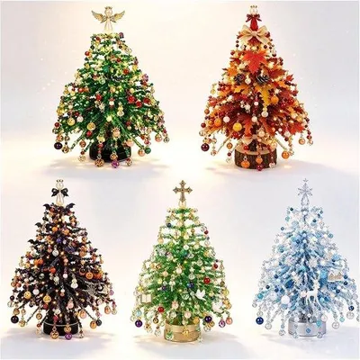 Produktbild von DIY Weihnachtsbaum Bastelset – 5-teiliges Set - 3D Perlen Weihnachtsbaum – Kristallperlen Set – mit bunten Perlen und Anhängern – Weihnachtsdeko