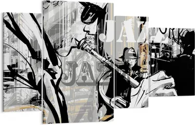 Produktbild von Bild auf Leinwand - Leinwandbild - Jazz Musik Musiker - 120x70cm - Wand Bild - Wanddeko - Leinwanddruck - Bilder - Kunstdruck - Wanddekoration - Leinwand bilder - Wandkunst - DL120x70-3792