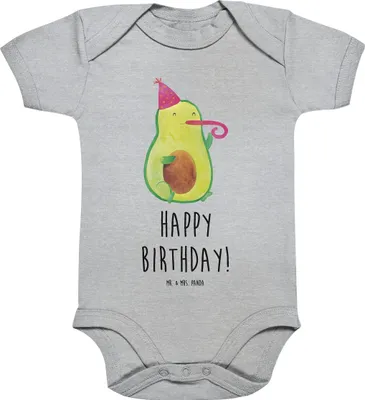 Produktbild von Mr. & Mrs. Panda Strampler Baby Avocado Geburtstag 3. - 6. Monat - Heather Grey - Geschenk, Alles Gute, Babybody, Einteiler, Feier, Babystrampler, babykleidung body