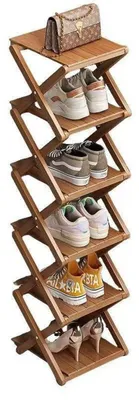 Image de Étagère à chaussures en bambou, 6 niveaux, pliable, gain de place, renforcée, couleur marron