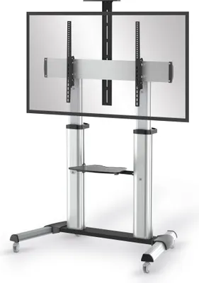 Produktbild von conecto LM-FS03G Professional TV-Ständer Standfuß für Flachbildschirm LCD LED Plasma höhenverstellbar 55-100 Zoll (152-254 cm, bis 100 kg Tragkraft) max. VESA 1000x600mm, Aluminium, silbergrau/schwarz