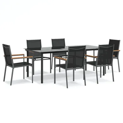 Produktbild von vidaXL 7-tlg. Garten-Essgruppe Schwarz Textilene und Stahl