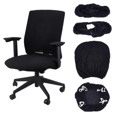 4-teilige Bürostuhlbezüge, dehnbar, mit Armlehnenbezügen, Schwarz