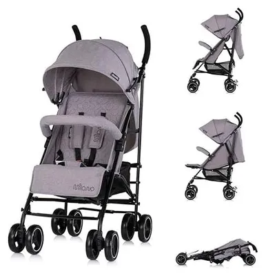 Imagen del producto de Cochecito Milano para bebés, hasta 22 kg, con respaldo ajustable y plegable, color gris/
