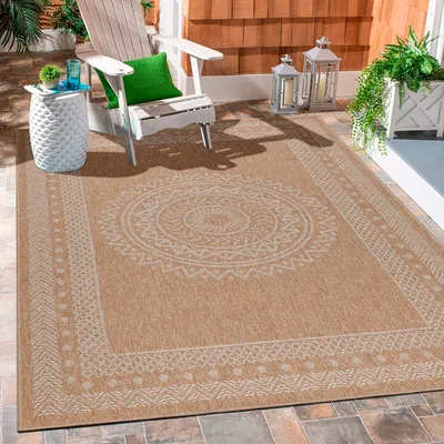 Obrázek produktu pro Koberceprodej24 Vnitřní venkovní koberec Flatweave Přírodní sisal vzhled odolný proti povětrnostním vlivům Obývací pokoj Balkon Kuchyně Terasa Skandinávský Boho Design Velikost 160x230 cm