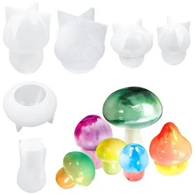 Produktbild von 6-teiliges Silikonformset für Epoxidharz, 3D-Pilzform, Kerzenform für Harzguss, Silikon-Kerzenform für Harzformung, Dekorationen, DIY-Heimdeko, Geschenke, Ohrringe, DIY-Werkzeuge