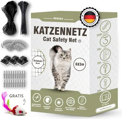 Produktbild von Menooka - Katzennetz für Balkon ohne Böhren -6x3M katzennetz - katzengitter Fenster - Vogelnetz - Katzennetz Balkon - Katzennetz Fenster