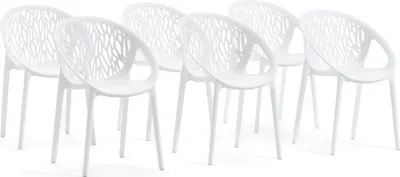 Image de lot de 6 chaises empilables en résine renforcée de fibre de verre pour l'extérieur, le jardin, les bars et les restaurants - design élégant et moderne inspiré de la nature - LARA - Blanc