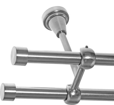 Produktbild von Gardinenstange Set Edelstahl Look Metall Ø 16mm zur Deckenbefestigung 2-lauf Spitze Schräge, Länge wählbar D24 E16 E16