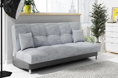 Produktbild von LIKMA Schlafsofa 3 Sitzer ausziehbar Dunkelgrau + Schwarz Kunstleder 195x91x85 cm mit Bettkasten & Schlaffunktion ohne Armlehnen