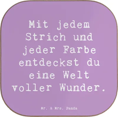 Produktbild von Mr. & Mrs. Panda Untersetzer Glas Spruch Die Freude an der Kreativität entdecken - Lavendeltraum - Geschenk, für Gläser, Design, Träume, Tasse, Stärke, Ideen, Coaster