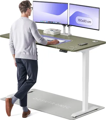 Produktbild von Desktronic HomePro Elektrisch höhenverstellbarer Schreibtisch 160x80cm Weiß/Grün mit Memory-Funktion, Anti-Kollisions Technologie, USB-A und USB-C-Ladeanschlüssen