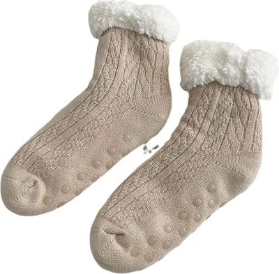 Produktbild von Flauschige, warme Haussocken für Damen, kuschelige, flauschige Fleece-gefütterte Socken mit Anti-Rutsch-Sohle, weiche Thermosocken für den Winter.