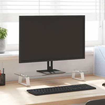 Obrázek produktu pro Stojan na monitor černý tvrzené sklo a kov Bílá / 60 x 20 x 8 cm