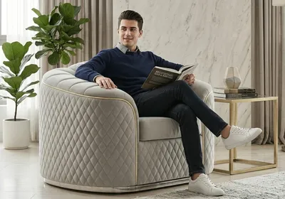 Immagine prodotto di Poltrona di design confortevole, rivestita in tessuto di alta qualità