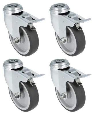4 Rollen mit Bremse, Ø 100 mm, Lenkrollen, 90 kg, schwarz