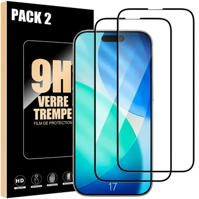 Image de 2 Verre Trempé Intégral pour iPhone 17 - Protection d'écran Antichoc Anti-Rayures 9H