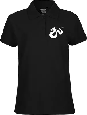 Produktbild von Huuraa Damen Polo Shirt Dragon Silhouette XXL Black Bio Baumwolle Fairtrade Poloshirt Geschenkidee