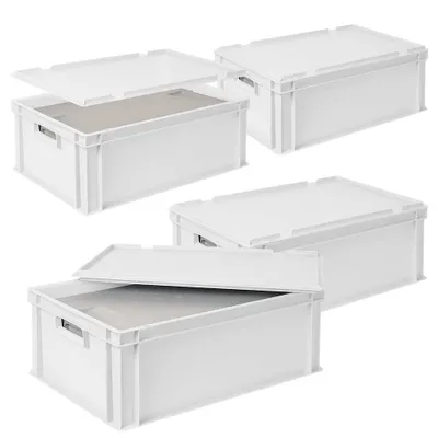 Produktbild von 4x Thermoboxen in Stapelkiste mit Deckel, LxBxH 600x400x220 mm, EPS, weiß