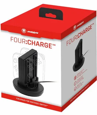 Immagine prodotto di snakebyte FOUR:CHARGE - Stazione di ricarica per controller 4-in-1 per un massimo di 4 controller Nintendo Switch Joy-Con, indicatore di carica a LED, ricarica rapida